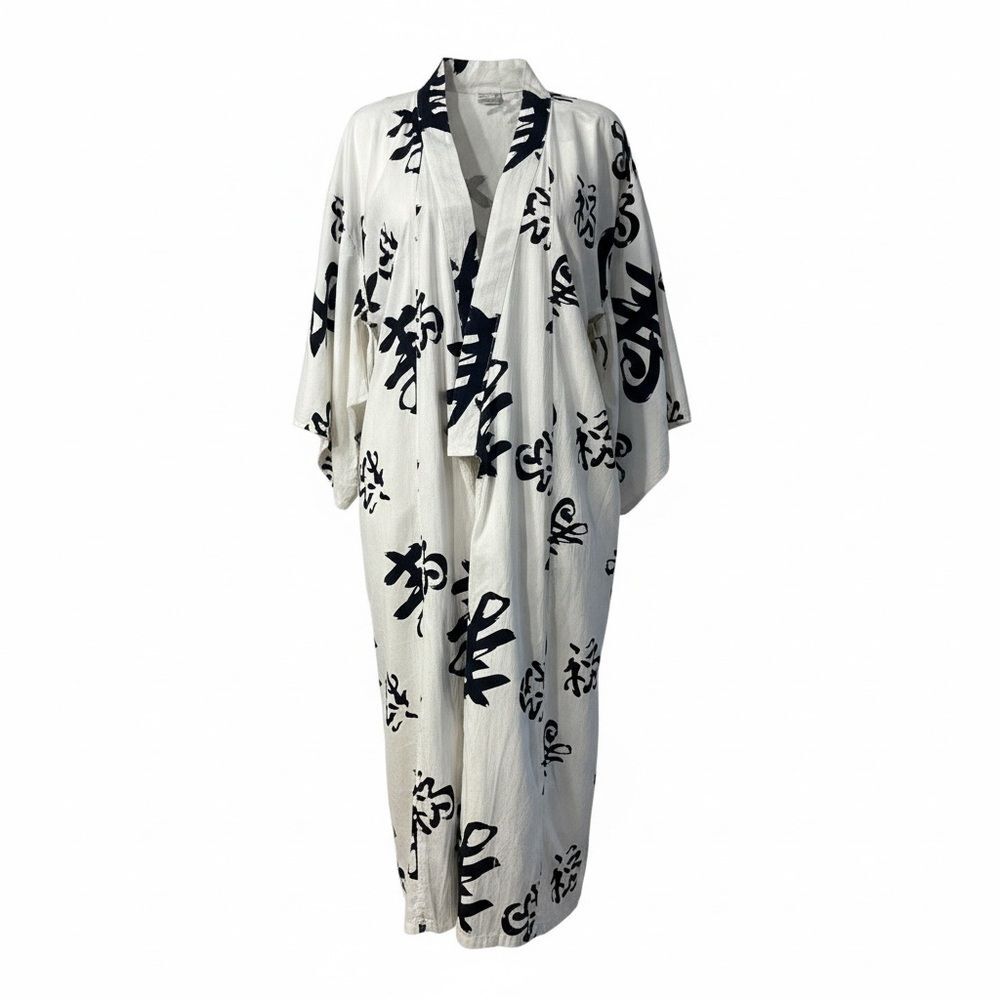 VTG Cotton Kimono Robe | Made in Japan Authentic Blue Kanji Print | One Size